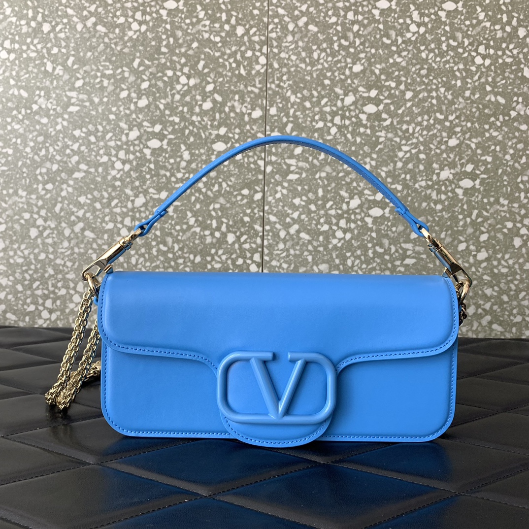 Valentino Garavani Loco Shoulder Bag in Blue Calfskin Leather